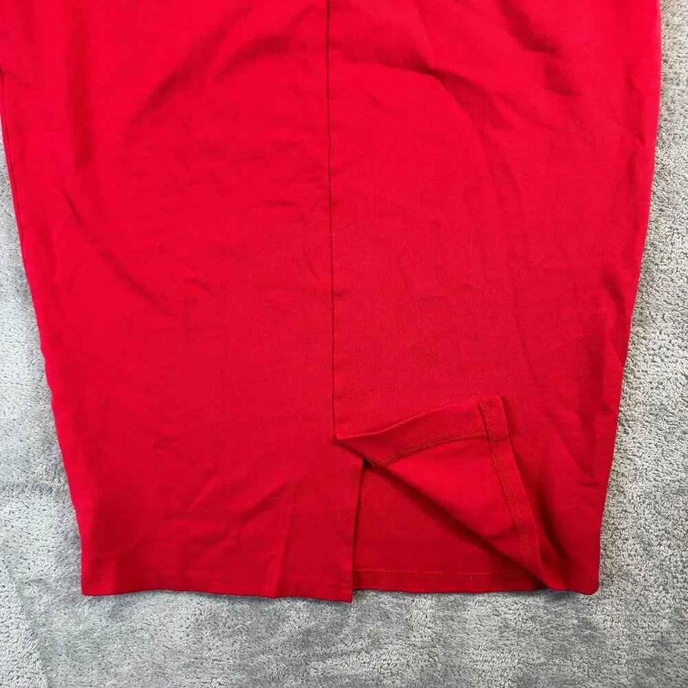 Torrid Skirt Womens 2 Red Pencil Pull On Stretch Midi Knit Workwear Plus Office